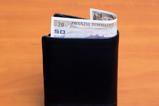 Austrian schilling in the black wallet