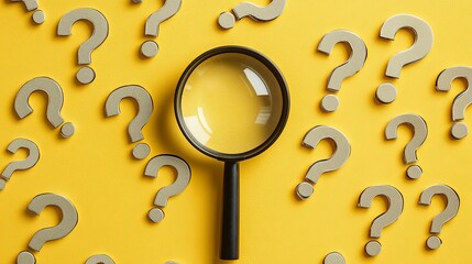 Magnifying Glass Investigating Numerous Question Marks