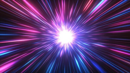 Neon Hyper Warp Space: Abstract Flight in Retro Tunnel - 3D Illustration