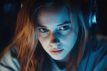 Fototapeta premium Attentive Listener in a Dimly Lit Cubicle Setting