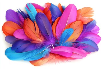 A Cluster of Colorful Feathers Against a White Background