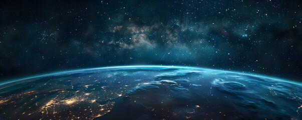 Obraz premium Earth at Night Viewed From Space Showing City Lights