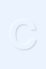 uppercase letter C of English alphabet in light blue color that drop a shadow