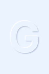 uppercase letter G of English alphabet in light blue color that drop a shadow