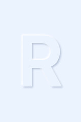 uppercase letter R of English alphabet in light blue color that drop a shadow