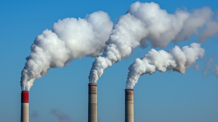 Industrial chimneys emit smoke, symbolizing pollution and carbon tax implications.
