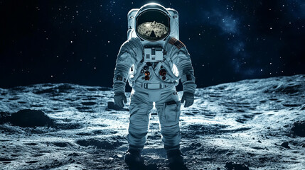 Fototapeta premium Astronaut on the Moon: A Journey Through Space Exploration and Lunar Discovery