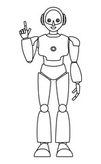 シンプルなアンドロイド型ロボットの全身イラスト（モノクロ）