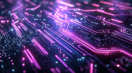 Obraz premium Abstract Futuristic Circuit Board with Glowing Pink Lines