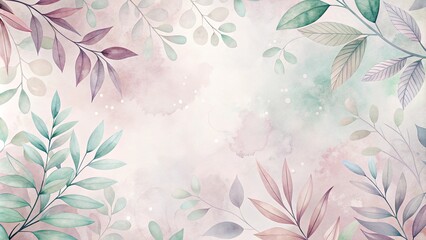 Pastel Watercolor Botanical Frame with Delicate Leaves and Branches