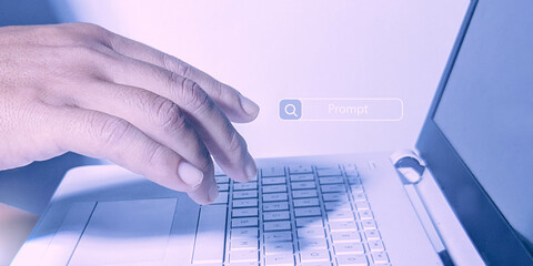 Prompt text, AI texting prompt on keyboard with smart Artificial Intelligence. Prompt text on...
