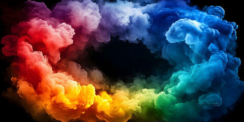 Vibrant Rainbow Color Smoke Abstract Background,  A mesmerizing swirl of colorful hues creates a stunning visual effect, perfect for design projects.