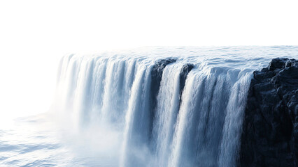 A wide waterfall, sprawling cascade, 3D render, smooth water flow, cool tones, isolated on white background