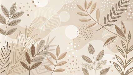 Abstract Neutral Tones Botanical Wall Art Featuring Line Art Leaves and Organic Shapes