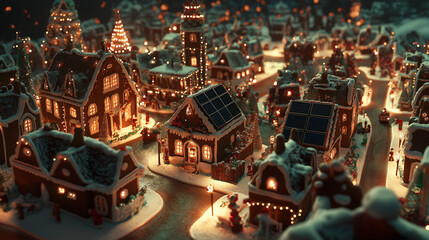 Festive Gingerbread House and Christmas Treats with Warm Holiday Lights