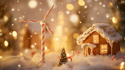 Festive Gingerbread House and Christmas Treats with Warm Holiday Lights