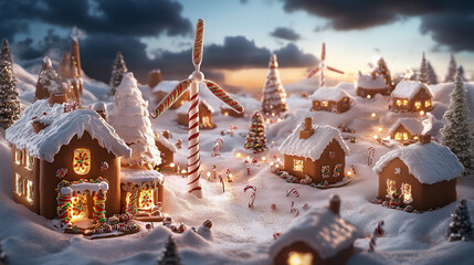 Festive Gingerbread House and Christmas Treats with Warm Holiday Lights