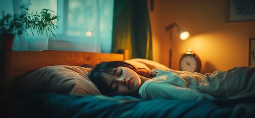 A peaceful scene of a person sleeping in a cozy bedroom.