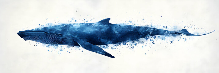 Abstract Watercolor Whale, Oceanic Majesty in Blue Hues