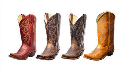 Western cowboy boot illustration. Wild shoe vector isolated on white background. Texas rodeo leather costume graphic kit. Old style authentic adult accessory collection. Quirky footwear fashion