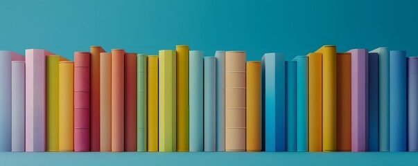 Colorful Books Arranged In A Row Against A Blue Background