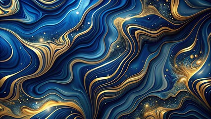 Abstract Swirling Blue and Gold Marble Texture with Glitter
