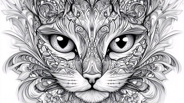 mandala art featuring a cat face with intricate and decorative patterns in a unique design