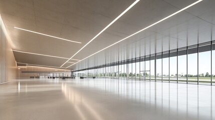 Obraz premium A modern, spacious interior showcasing sleek design and large windows for natural light.