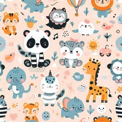 cute animal patterns on a white background