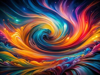 Night Photography of Vibrant Liquid Swirls in Colorful Paint Exhibiting Dynamic Motion and Captivating Light Reflections for Stunning Visual Art Displays