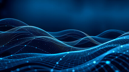 Abstract Blue Fractal Wave Wallpaper with Glowing Lines and Smoke Effect