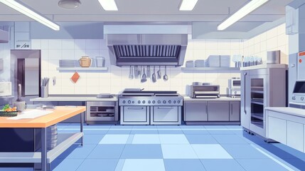 Empty restaurant kitchen with professional equipment, AI Generative