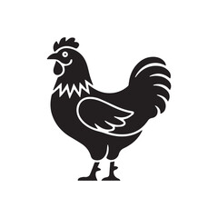 Black Silhouette of a Rooster Isolated on White Background