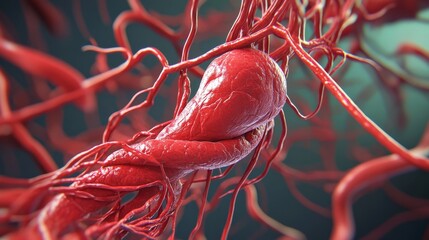 A detailed illustration of the human circulatory system, emphasizing blood flow and cardiovascular health, macro shot