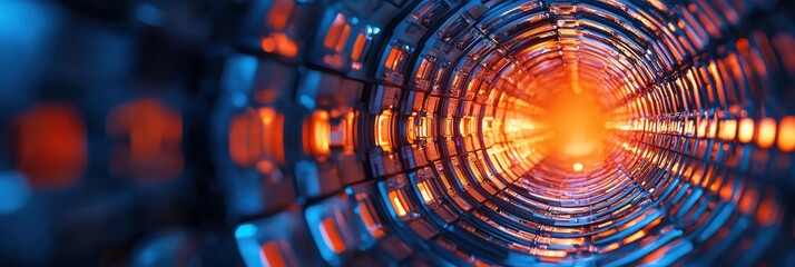 High-definition depiction of fusion reactors operating at peak efficiency, representing futuristic energy solutions, with copy space