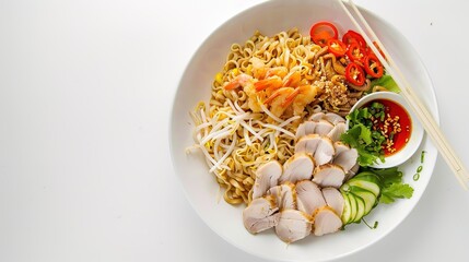 Instant Noodles on a White Background - A Tempting and Convenient Culinary Sight. The Colorful and Enticing Instant Noodles Placed on the Plain White Background, with Their Appealing Packaging and Del