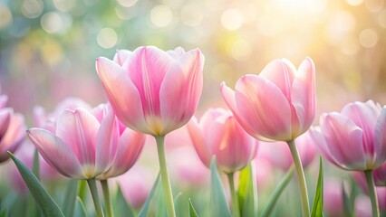 Fototapeta premium Soft Pink Tulips Blooming in Sunlight A Delicate Spring Scene