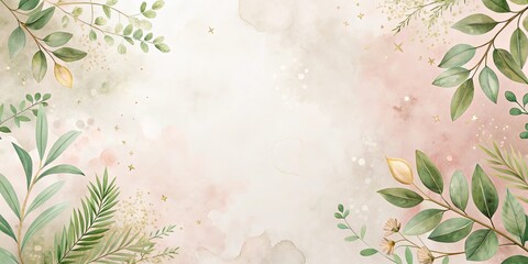 Elegant Botanical Frame with Pastel Hues and Gold Accents