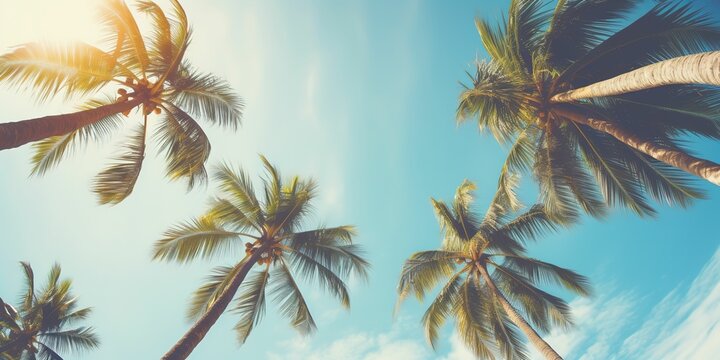 A beautiful blue sky with palm trees in the background