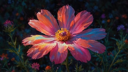  Close-up of a cosmos blossom in a garden.