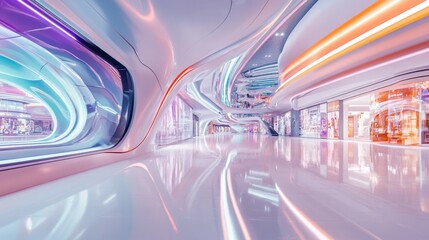 Fototapeta premium A Futuristic Shopping Mall with Holographic Displays