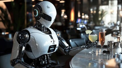 Fototapeta premium A Futuristic Robot Butler Serving Drinks