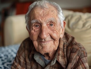A warm portrait of an elderly man with a gentle smile, showcasing his wisdom and life experience.