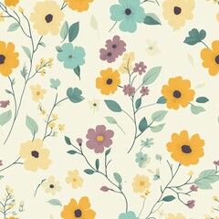 Seamless floral pattern, liberty ditsy print in delicate pastel colors. Pretty botanical design small hand drawn flowers, little leaves, simple abstract bouquets on a light background. Vector tile.