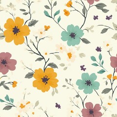 Seamless floral pattern, liberty ditsy print in delicate pastel colors. Pretty botanical design small hand drawn flowers, little leaves, simple abstract bouquets on a light background. Vector tile.