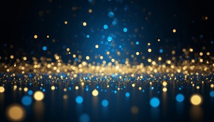 Obraz premium Abstract Blue and Gold Glittering Particles Background: Shimmering Lights and Festive Sparkle