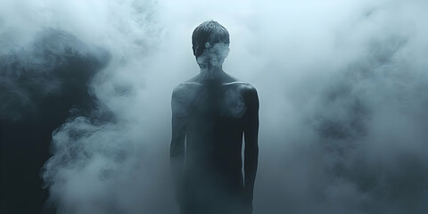 A silhouette of a person surrounded by ethereal smoke, creating a mysterious atmosphere.