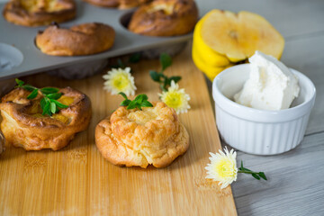 cooked cottage cheese muffins with quince and honey