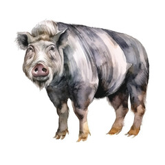 Watercolor Bornean Bearded Pig isolatedwhite