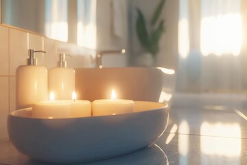 Clean bathroom with spa candles and a calming aesthetic